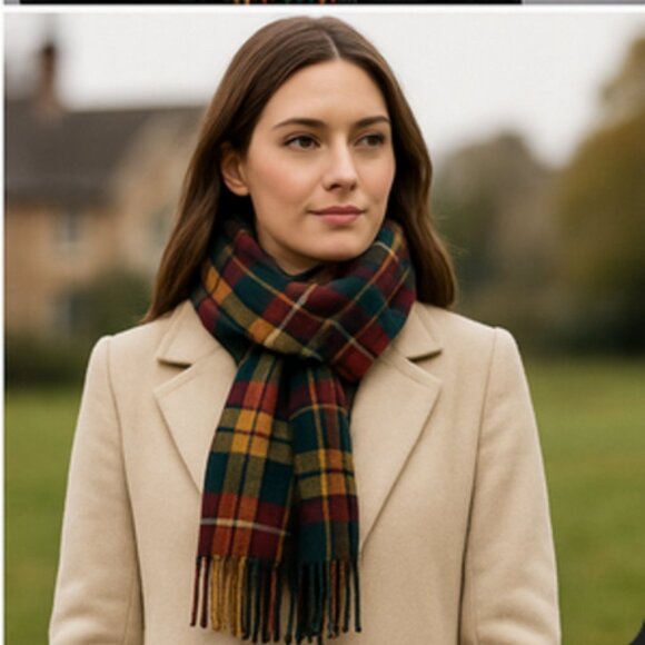 Vintage Tartan Plaid Scarf – Jewel Tone Winter Classic - Picture 1 of 13